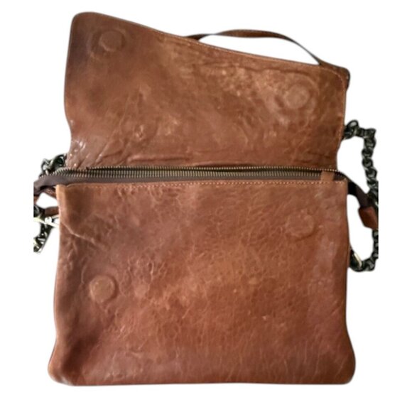 MAXON COLLECTION Brown Worn Textured Leather Crossbody Bag Chain Made in Italy - Picture 5 of 16